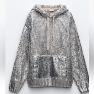 NWT ZARA Foil Hooded Knit Sweatshirt